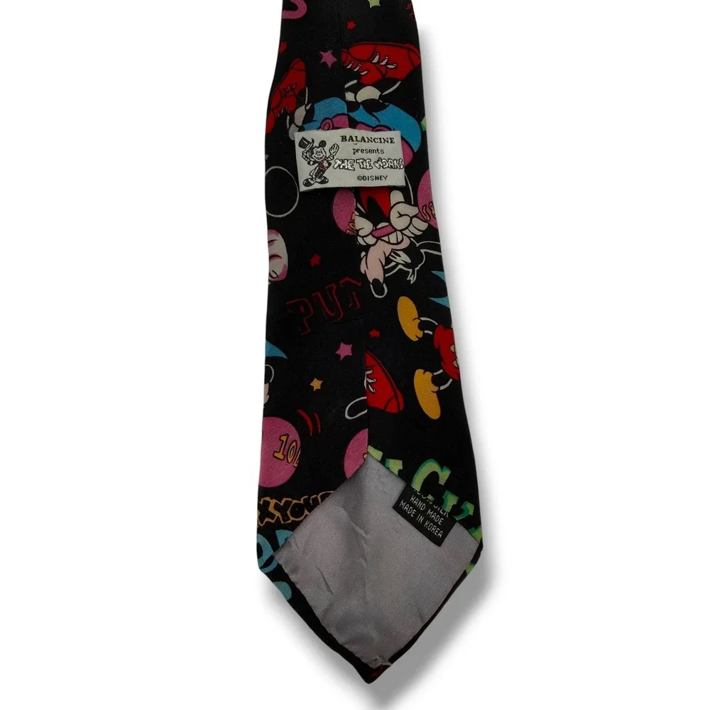 Vintage Mickey Mouse‎ Silk Tie Mens One Size Black Disney Flex Fitness Novelty